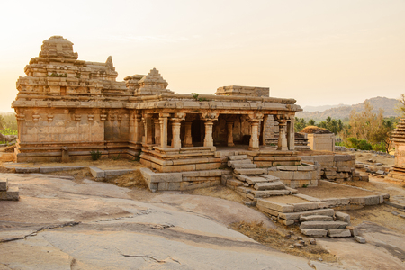 Architecture of ancient ruins of temple in Hampi, Karnataka, Indiaの写真素材