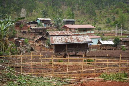 Rural life and houses of poor Karen tribe in Myanmarの写真素材