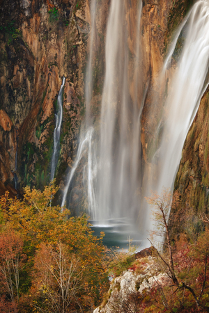 Forest lake and waterfalls in Plitvice Lakes National Park, Croatiaの写真素材