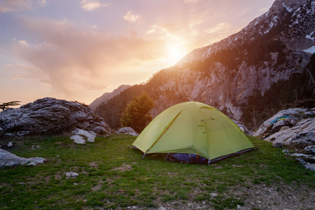 Beautiful camping in the morning mountains in Turkeyの写真素材