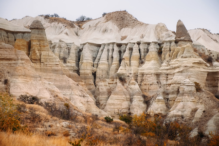 Beautiful Love valley with blue sky in Cappadocia landscape, Goreme village, Turkeyの写真素材