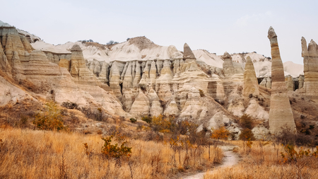 Beautiful Love valley with blue sky in Cappadocia landscape, Goreme village, Turkeyの写真素材