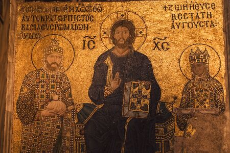 Istanbul, Turkey - October 14, 2018: Mosaic of Jesus Christ in the Hagia Sophia Cathedralのeditorial素材