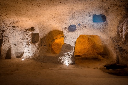 Explore Kaymakli ancient multi-level underground cave city in Cappadocia, Travel to Turkey.の写真素材