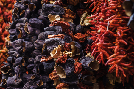 Heap of dried vegetables on Egyptian spice market in Istanbul, Turkeyの写真素材