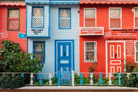 Istanbul, Turkey - March 31, 2017: Cat on beautiful Istanbul street with old houseのeditorial素材