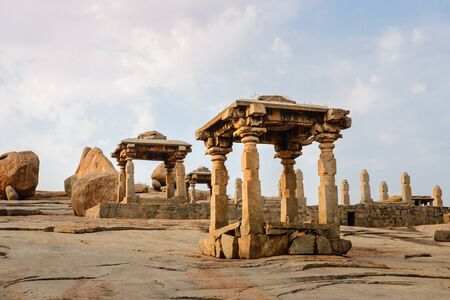 Architecture of ancient ruins of temple in Hampi, Karnataka, Indiaの写真素材