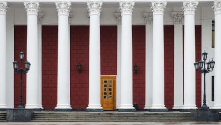 Old architecture building facade with large white columnsの写真素材