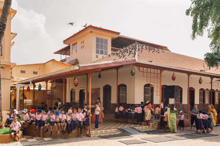 Smiling Indian children near the local Asian schoolのeditorial素材