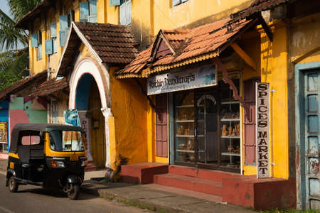 Kochi, India - November 28, 2015: Indian spices market on famous historic street in Mattancherry...