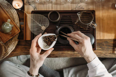 Beautiful traditional chinese tea ceremony Gun Fu Chaの写真素材