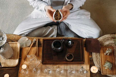 Beautiful traditional chinese tea ceremony Gun Fu Chaの写真素材
