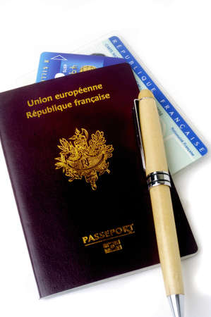 biometric French passport in studio on white zoneの写真素材