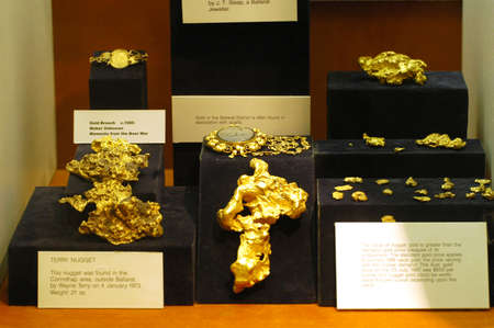 The museum of the gold of Ballarat in Australia in Victoria where all the history of the gold and marvellous gold nuggets of impressive size is.のeditorial素材