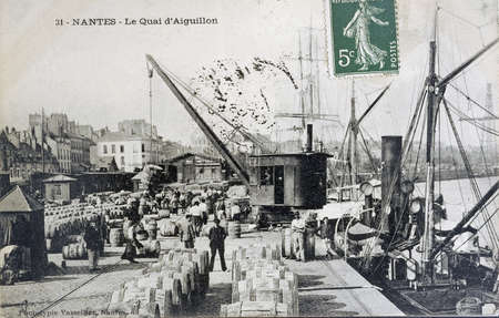  old postcard of Nantes, the quay of Aiguillon                               