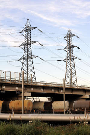 Trains tanker the evening in the marshalling yard in Fos on sea beside Marseille のeditorial素材