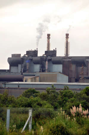 French steel-works of Fos on sea beside Marseille with fallen the night のeditorial素材