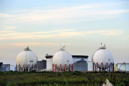 French oil refinery in Fos on sea beside Marseille  Tanks of storageのeditorial素材