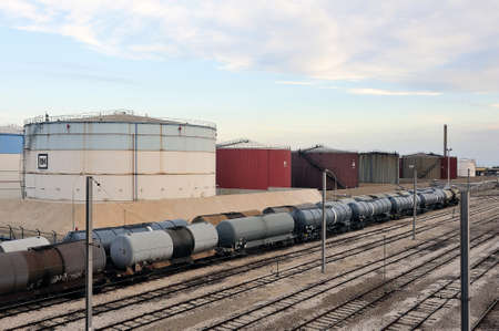 Trains tanker the evening in the marshalling yard in Fos on sea beside Marseille のeditorial素材