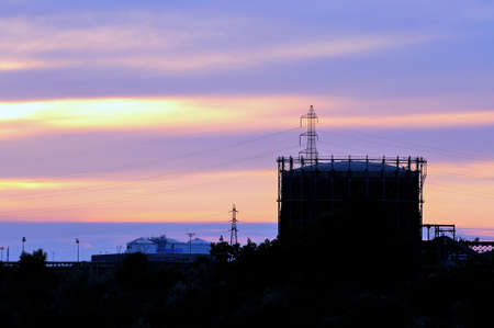 French steel-works of Fos on sea beside Marseille with fallen the night の写真素材