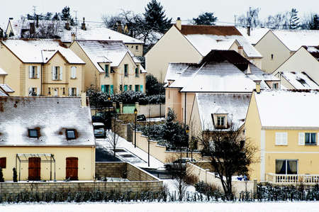 residential area in winter in Paris to Fontenay-le-Fleury in the Yvelines department のeditorial素材