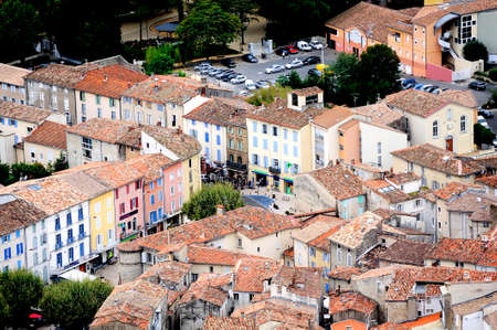 The French town of Anduze located in the department of Gard on the banks of the River Gardon at the foot of the C?vennes.のeditorial素材