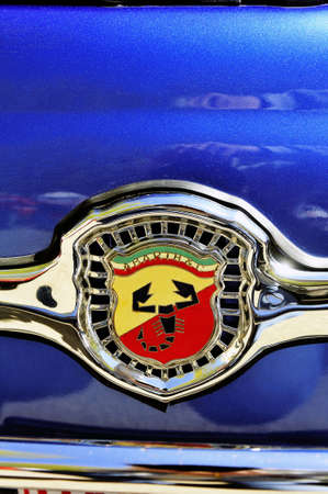 Old Fiat 500 Abarth racing equipped photographed vintage car rally Town Hall Square in the town of Alesのeditorial素材