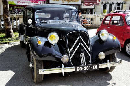 Citroen black Citroen photographed vintage car rally Town Hall Square in the town of Ales, in the Gard departmentのeditorial素材