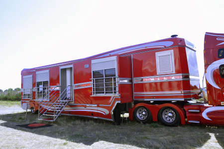 Big circus trailer converted into a rolling apartment in order to live there with all comforts.
