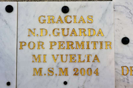 votive offerings or thanksgiving to Our Lady of the Guard of Marseille materialized by a marble plaque for a wish come trueのeditorial素材