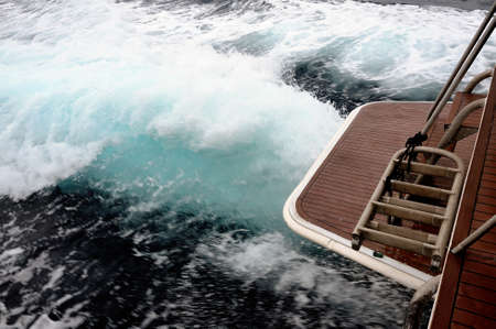 A big full speed yacht in the Mediterranean Sea near Marseilleの写真素材