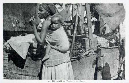 old postcard of Djibouti, seller of datesのeditorial素材