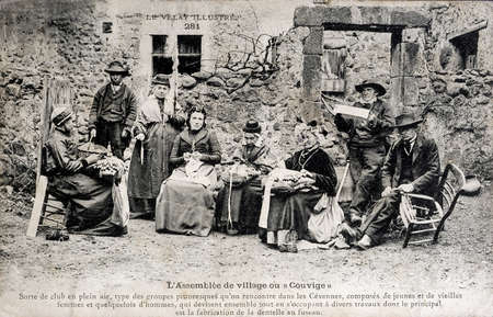 old postcard of the town assemblyのeditorial素材