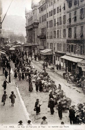 old postcard of Nice, the Flowers market