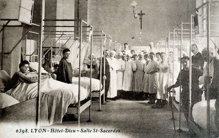 old postcard of Lyon, Hotel-Dieuのeditorial素材