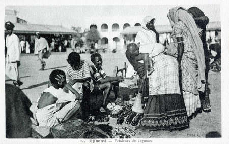 old postcard of Djibouti, seller of vegetablesのeditorial素材