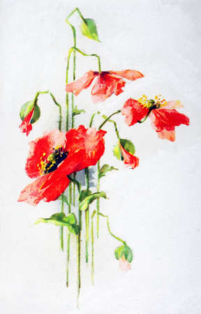 old postcard of poppies to announce the arrival of springの写真素材