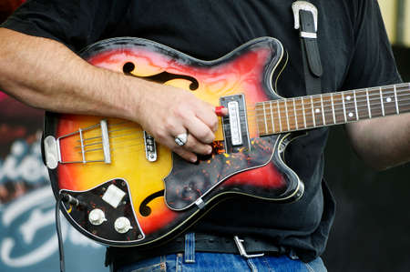 Country band on stage at a gathering of American motorcycles in Beaucaire in the French department...