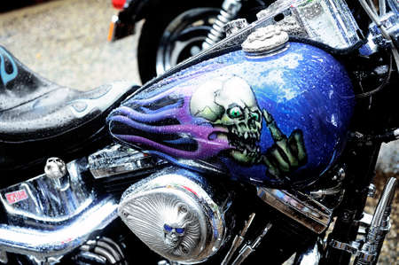 Detail of the painting of a shopper in a gathering of American motorcycles in Beaucaire in the French department of Gardのeditorial素材