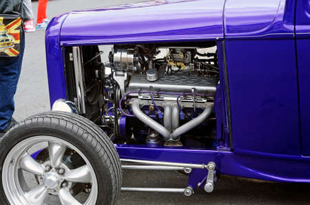 purple hot rod parked in a gathering of American motorcycles in Beaucaire in the French department of Gardのeditorial素材