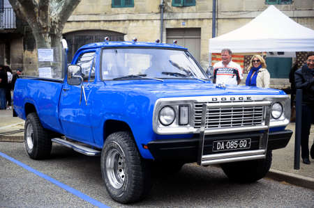A big Dodge pickup to a gathering of American motorcycles in Beaucaire in the French department of Gardのeditorial素材