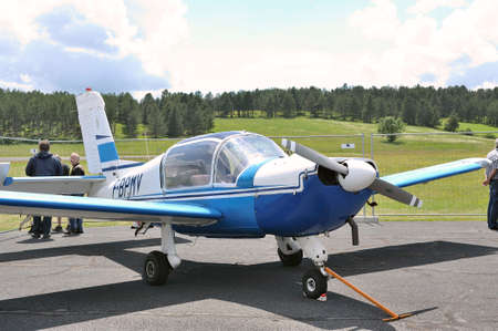 Small plane parked on the Mende airfield in the French department of Gard