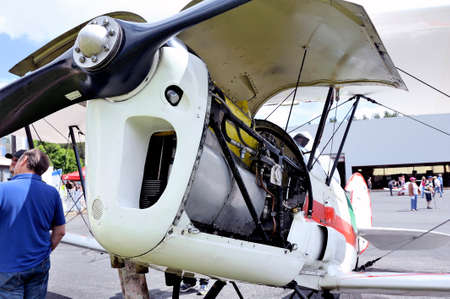 Detail of an engine of an old biplane Stampe on the Mende airfield in the French department of Gardのeditorial素材