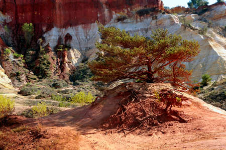 red landscape dug by six generations of miners ocher Colorado Provencal at Rustrel in the south of...