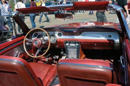 American car gathering at the mechanical pole of the town of Ales in the French department of Gard, Dashboard of a Ford Mustang convertibleのeditorial素材