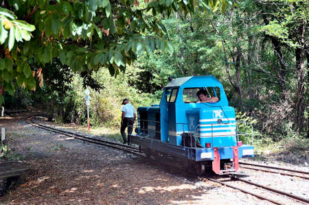 Small tourist train between Sainte Cecile d'Andorge and Saint Julien des Ponts in the French...