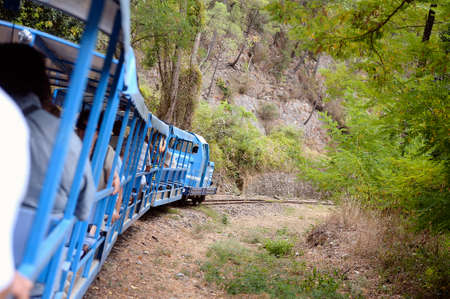 Small tourist train between Sainte Cecile d'Andorge and Saint Julien des Ponts in the French...