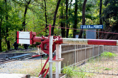 Small tourist train between Sainte Cecile d'Andorge and Saint Julien des Ponts in the French department of Gard offers travelers a walk through woods.のeditorial素材