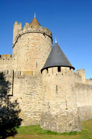 Fortified city of Carcassonne and its ramparts dating from the Middle Ages located in the French department of Audeのeditorial素材
