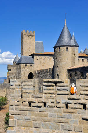 Fortified city of Carcassonne and its ramparts dating from the Middle Ages located in the French department of Audeのeditorial素材